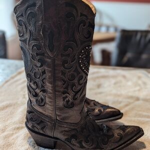 Corral Black Heeled Boots with Intricate Embroidery